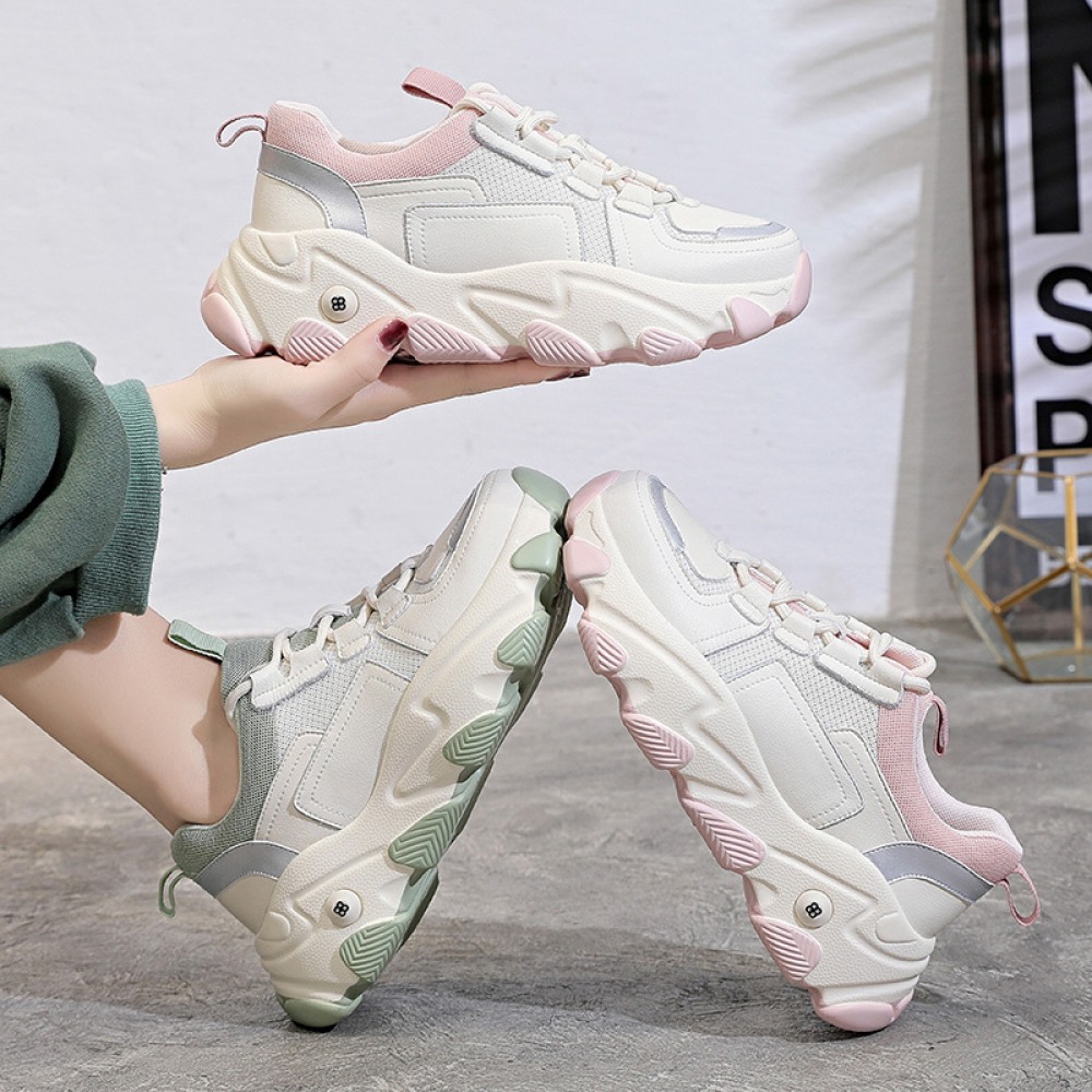 Women's Spring New Trendy Mesh Breathable Thick-Soled Increased Sports Casual Shoes